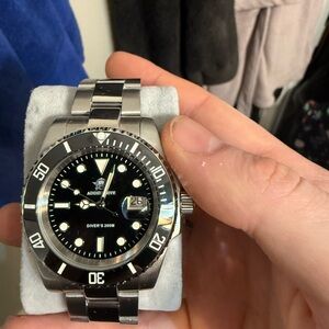 Addiesdive Black and Silver Men's Dive Watch